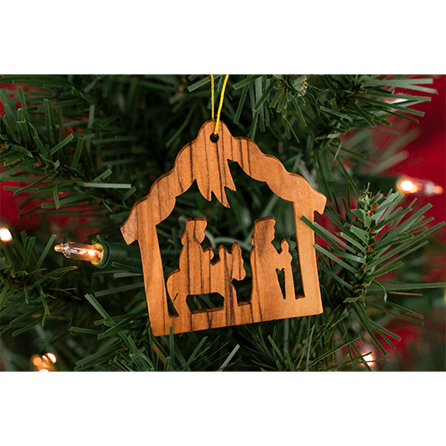 Mary & Joseph, Bulk Pack of 6 Holy Land Olive Wood Christmas Ornaments from Israel, Wooden Hanging Decorations for Christmas Tree, Made in Bethlehem