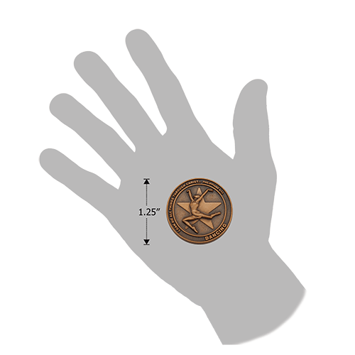 size of Christian dancing challenge coin relative to a human hand