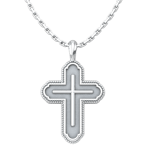 Sterling Silver Cross in Cross Bead Edges Antiqued Pendant with 18" Sterling Silver Chain