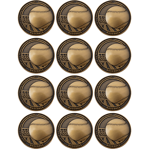 Baseball Coin, Pack of 12 Christian Sports Token for Young Athletes