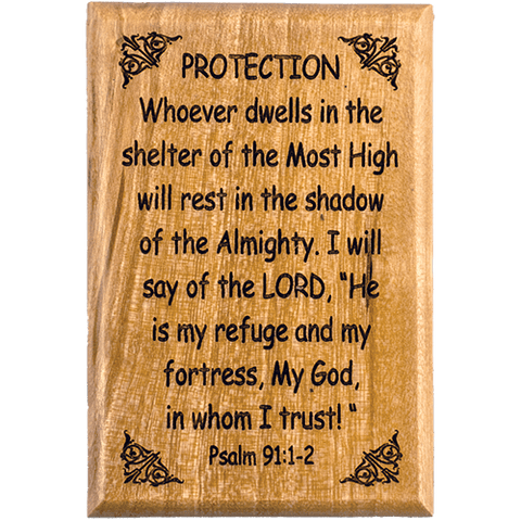 Bible Verse Fridge Magnets, Protection - Psalm 91:1-2, 1.6" x 2.5" Olive Wood Religious Motivational Faith Magnets from Bethlehem, Home, Kitchen, & Office, Inspirational Scripture Décor front