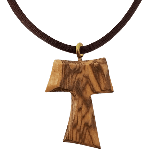 Olive Wood Tau Cross Necklace