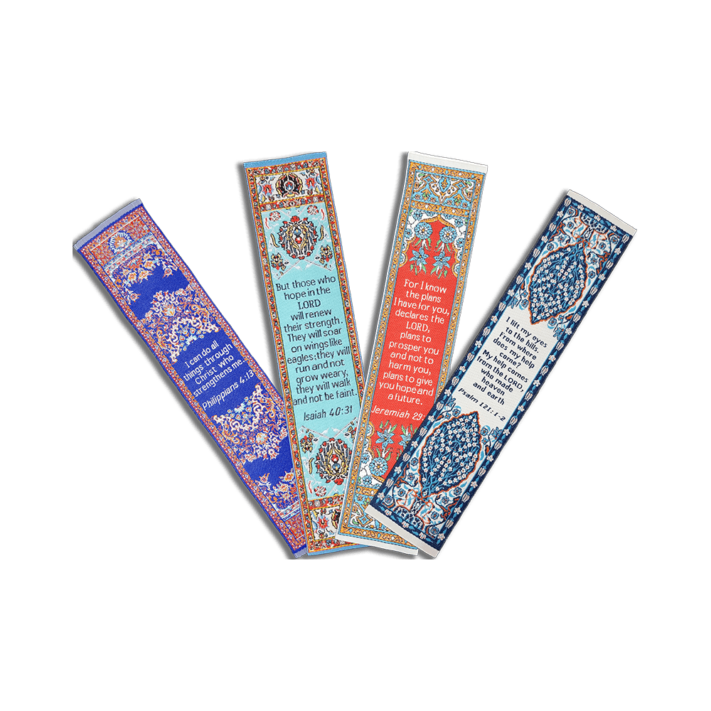 Fabric Bookmark Assortment #3 - 4 Woven Logos Bookmarks - Logos Trading Post, Christian Gift