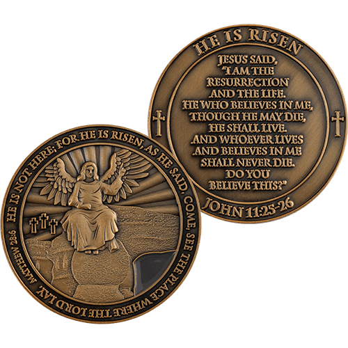 Resurrection of Jesus Antique Gold-Plated Religious Challenge Coin - Matthew 28:6