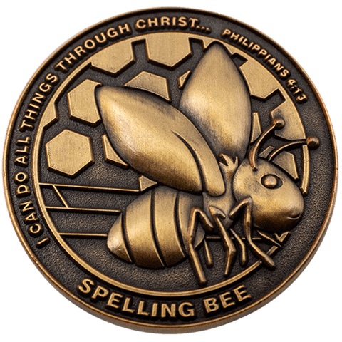 Spelling Bee Christian Antique Gold Plated School Coin - Philippians 4:13