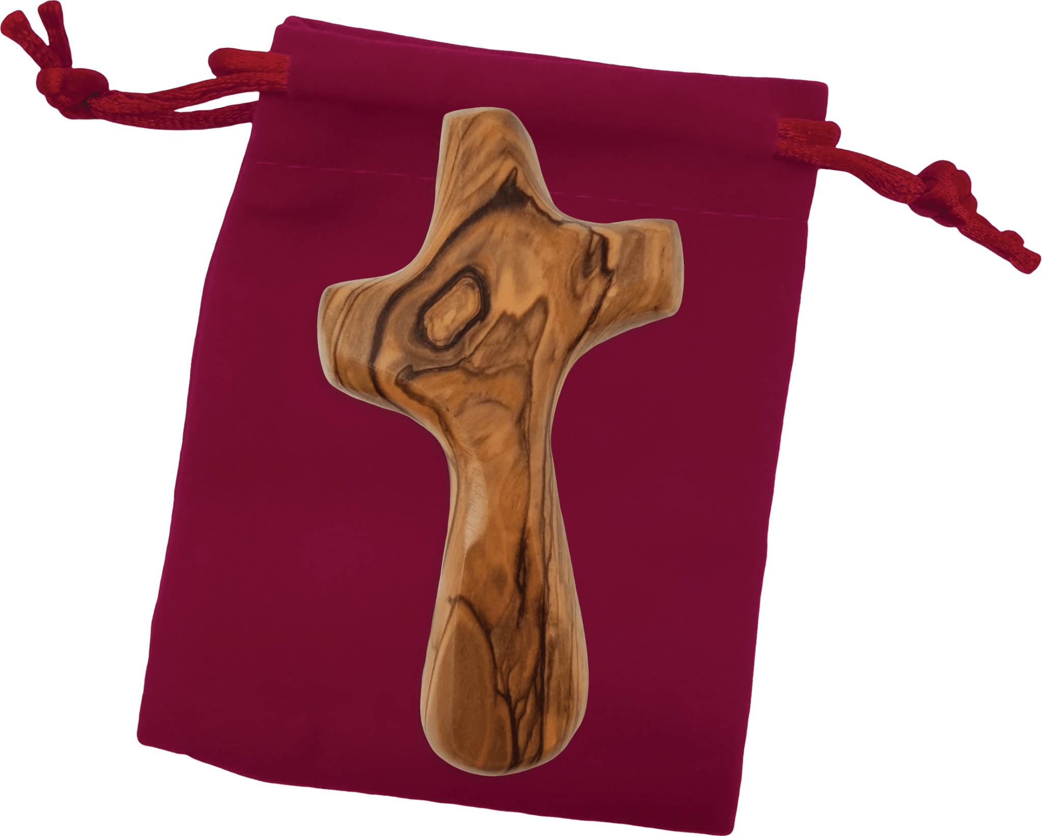 Deluxe Handheld Prayer Comfort Cross (L) in Red Velvet cross with red pouch