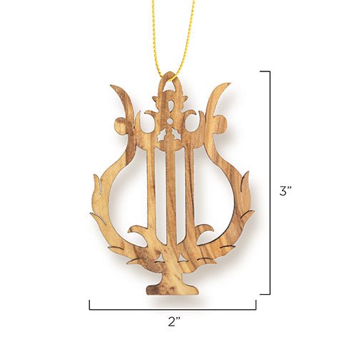 Lyre Christmas Ornament, Holy Land Olive Wood