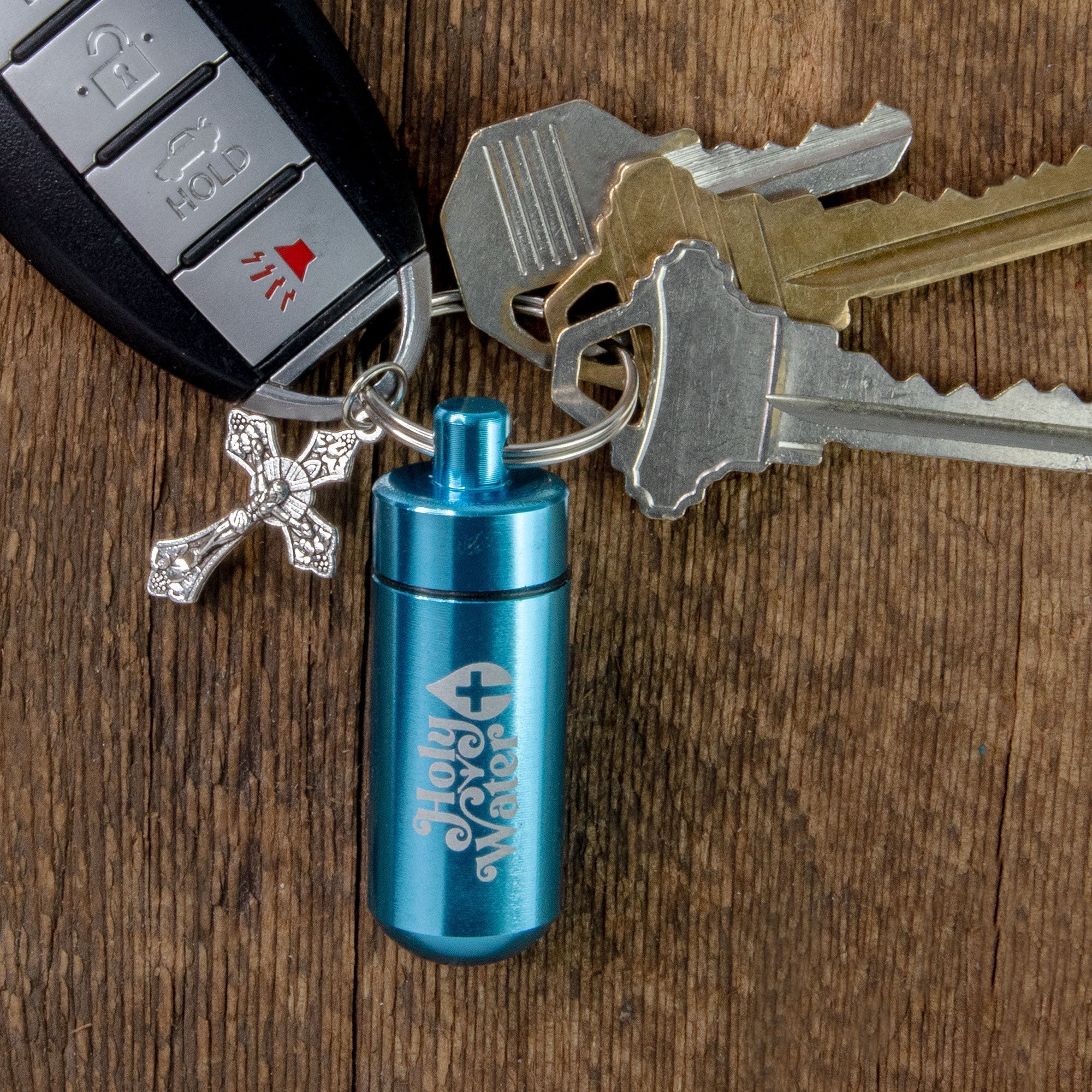 Catholic Holy Water Bottle Keychain Kit - Aqua, Bulk Set of 10