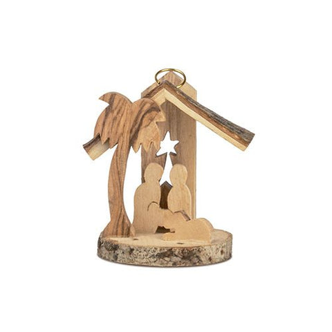 Live Edge 3D Nativity Grotto, Holy Land Olive Wood Ornament