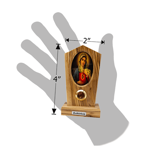 Virgin Mary Immaculate Heart Olive Wood Plaque from Israel, Full Color Center Portrait, Traditional Devotional Prayer Icon