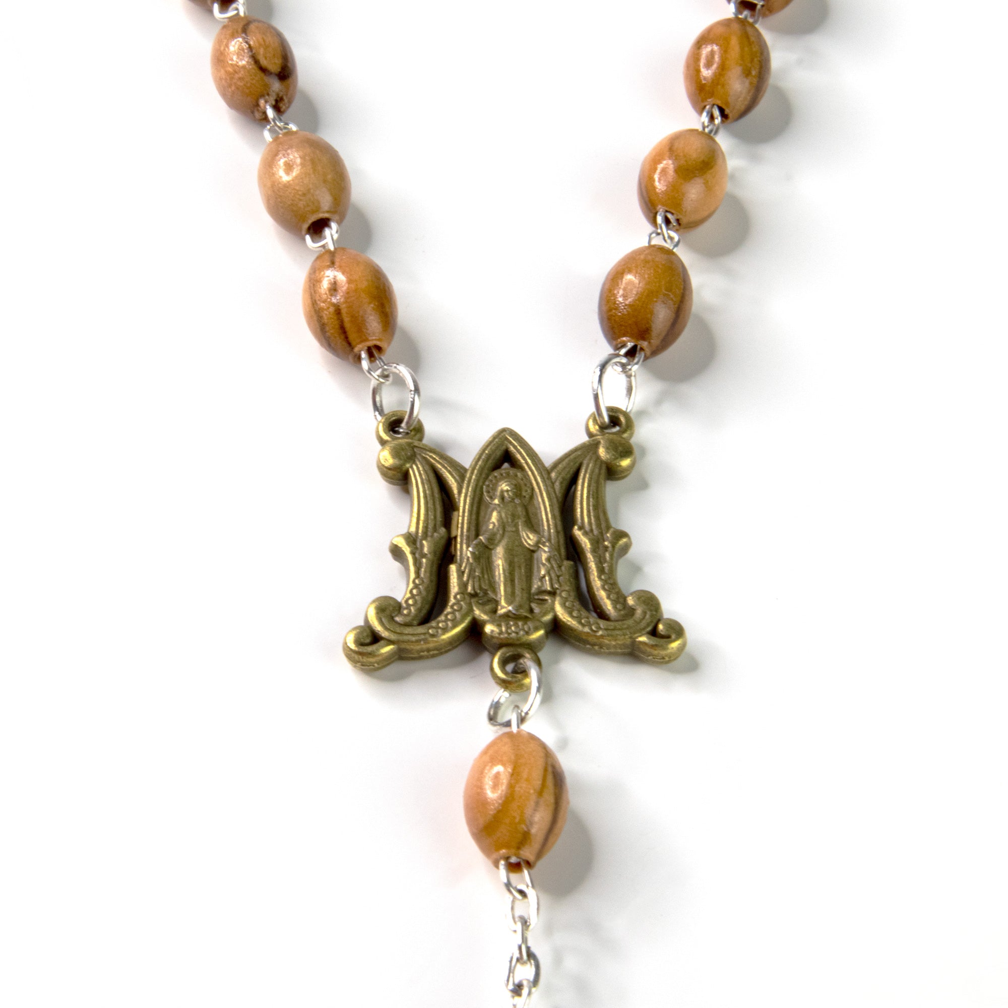 Miraculous Medal Olive Wood Rosary - Bronze