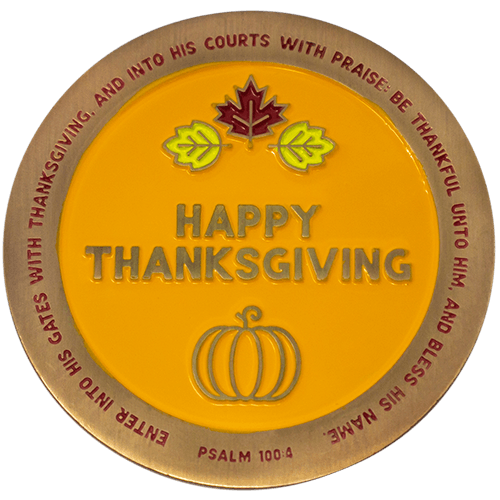Thanksgiving Antique Gold Plated Christian Challenge Coin - 1 Chronicles 16:34