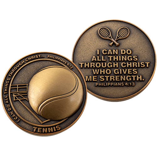 Tennis Team Antique Gold Plated Sports Coin - Philippians 4:13