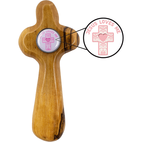 Girls Baptism - Medium Deluxe Comfort Cross in Gift Box with enlarged medallion view
