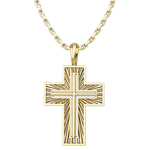 Gold Plated Sterling Silver Shining Cross Pendant with 18" Gold Plated Sterling Silver Chain