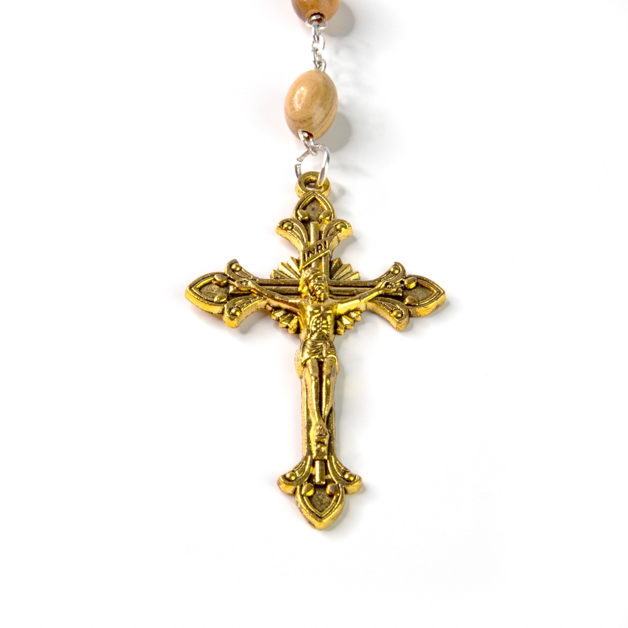 Miraculous Medal Olive Wood Rosary - Gold