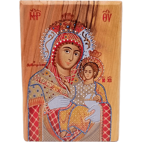 Virgin Mary of Bethlehem Olive Wood Color Icon