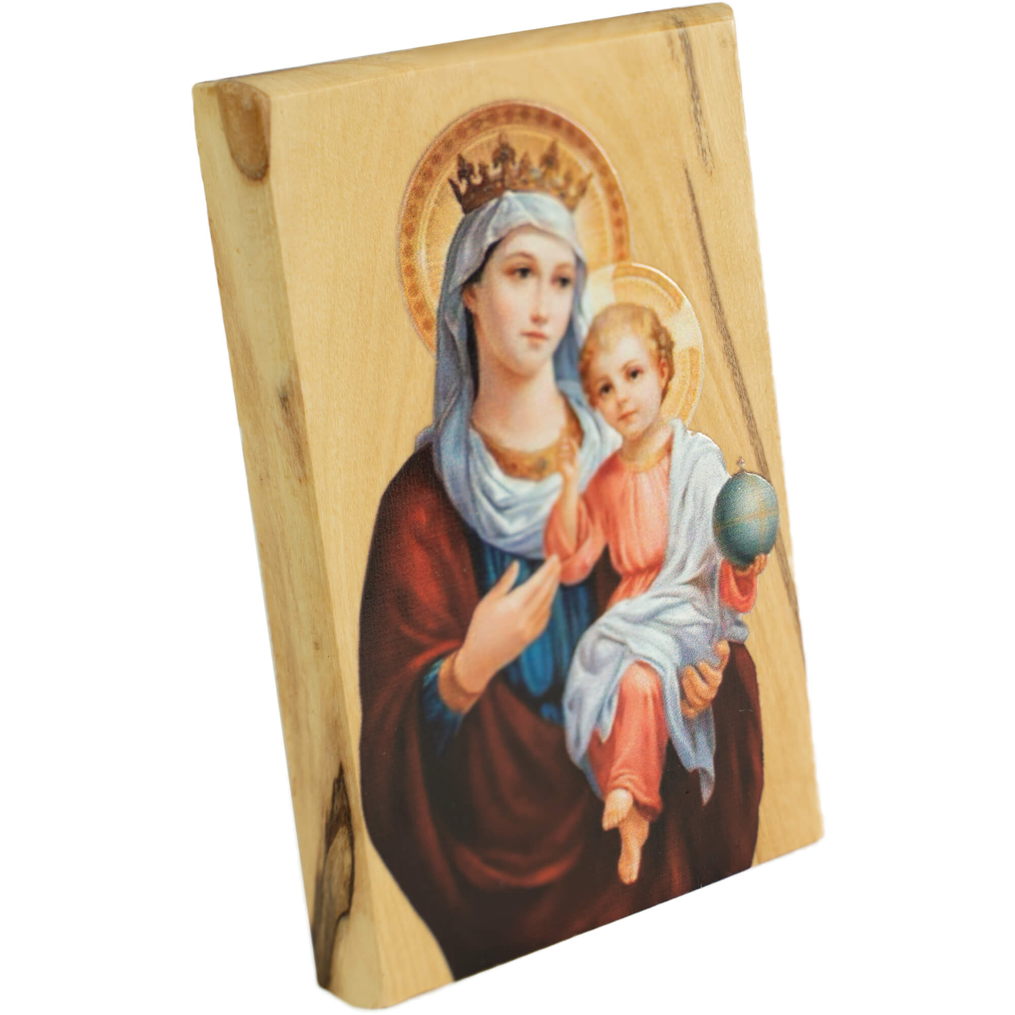 Virgin Mary Queen of Heaven, Full Color Olive Wood Icon from Israel