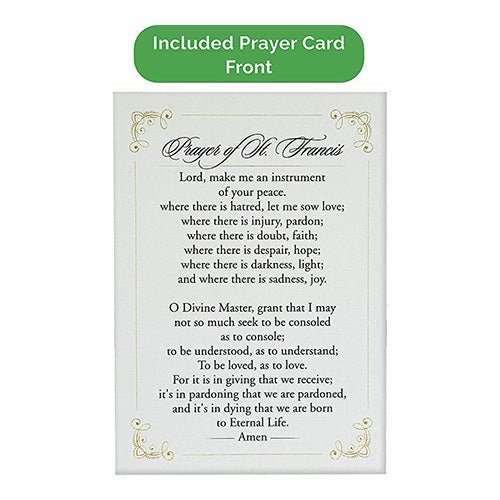 Front view of included prayer card with the Prayer of St Francis