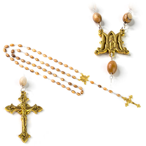 Miraculous Medal Olive Wood Rosary - Gold