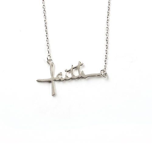 Faith Cross Necklace - Horizontal, Words of Life Sterling Silver Pendant Necklace