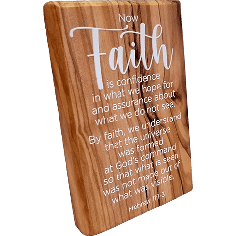 Holy Land Olive Wood Plaque with Bible Verse - Hebrew 11:1-3