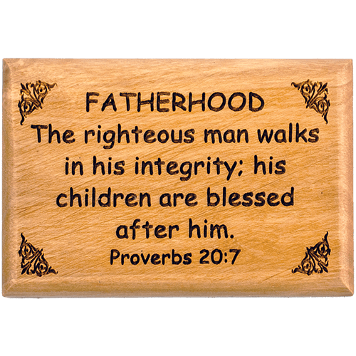 Olive Wood Bible Verse Fridge Magnets, Fatherhood - Proverbs 20:7