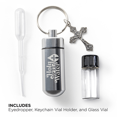 Catholic Holy Water Bottle Keychain Kit - Silver