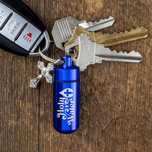 Catholic Holy Water Bottle Keychain Kit - Blue