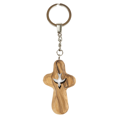 Holding Cross & Dove Holy Land Olive Wood Keychain from Bethlehem – Logos  Trading Post