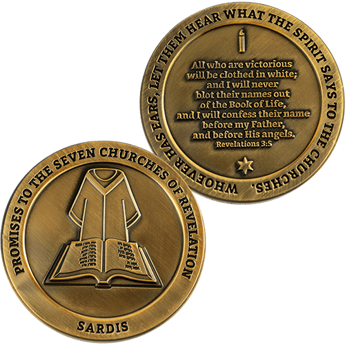 Sardis, Seven Churches of Revelation Challenge Antique Gold Plated Coin