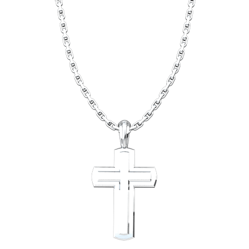 Sterling Silver Inset Cross Pendant with 18" Sterling Silver Chain