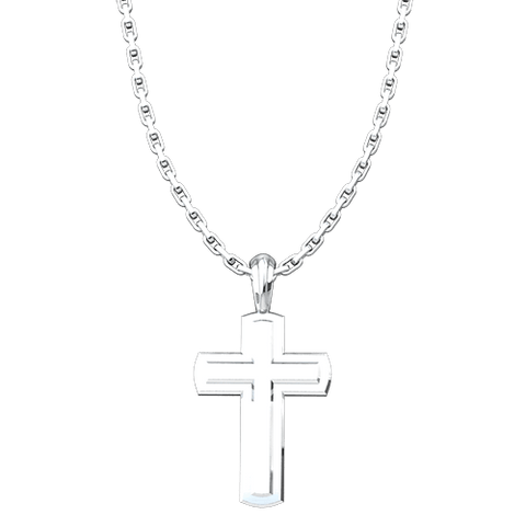Sterling Silver Inset Cross Pendant with 18" Sterling Silver Chain