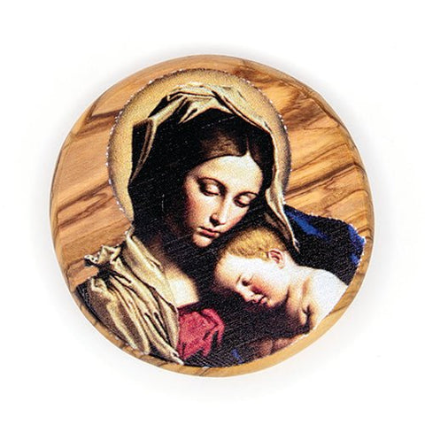Madonna & Sleeping Child Olive Wood Icon Magnet