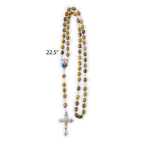 Olive Wood Rosary with Immaculate Heart of the Virgin Mary Oval Medal