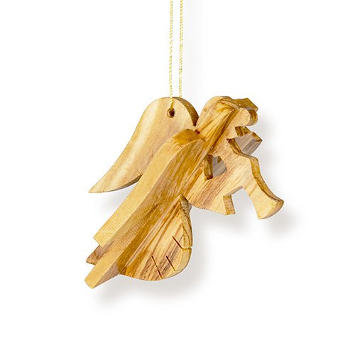 Angel with Trumpet, 3D Olive Wood Christmas Ornament