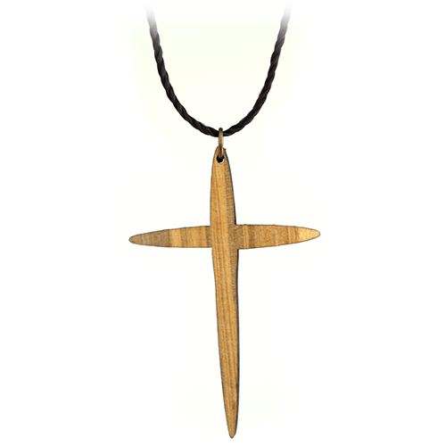Simple Pointed Cross, Olive Wood Necklace
