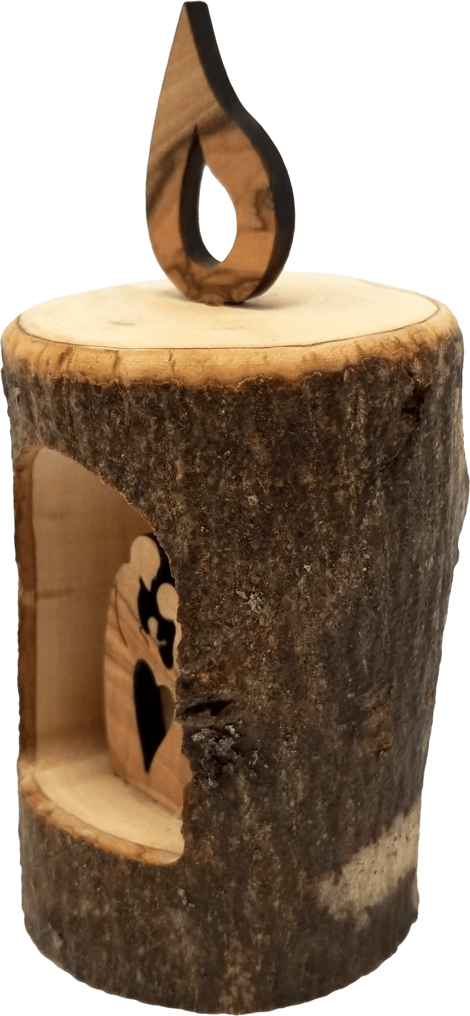 Holy Land Olive Wood Candle Nativity Log side view