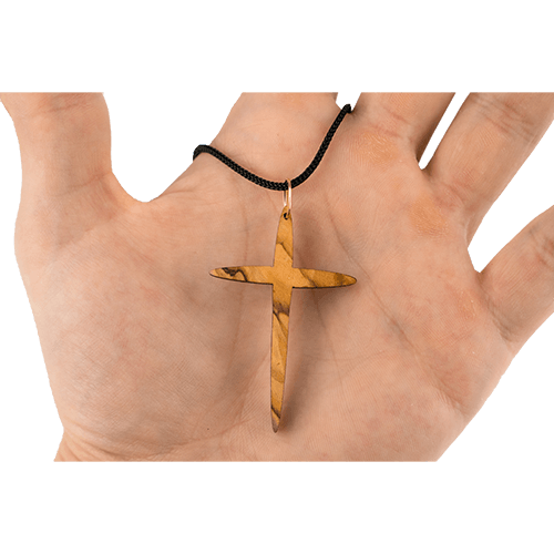 Simple Pointed Cross, Olive Wood Necklace