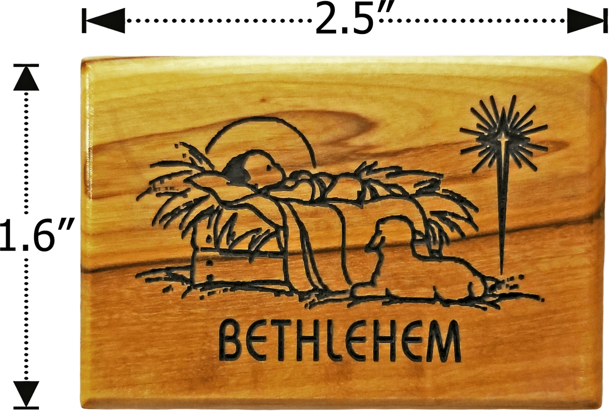 Bethlehem Baby Jesus Horizontal Olive Wood Magnet dimensions