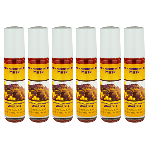 Musk Anointing Oil from Israel, Bulk Set of 6 Roll On Bottles, 1/4 oz Each, Made in the Holy Land of Jerusalem, Prayer Gift for Pastors & Priests, Aceite Ungido de Almizcle
