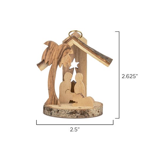 Live Edge 3D Nativity Grotto, Holy Land Olive Wood Ornament