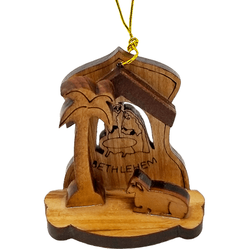 Holy Land 4 Ornament Olive Wood Nativity Set in Box  #1