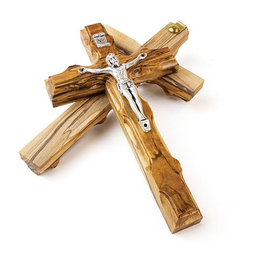 Scalloped Wall Cross Crucifix, Holy Land Olive Wood