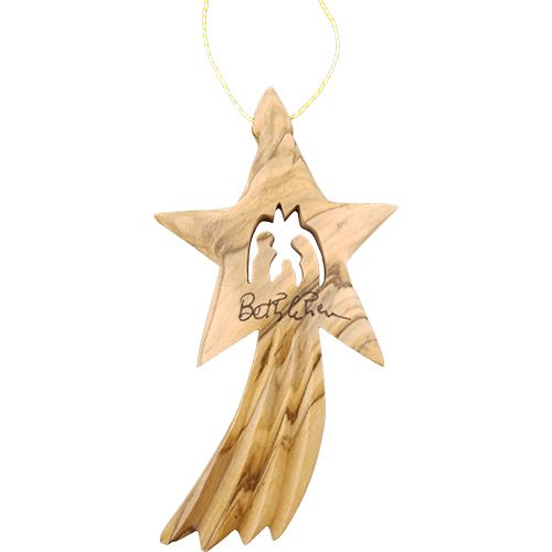 Olive Wood Bethlehem Shooting Star Nativity 4" Ornament