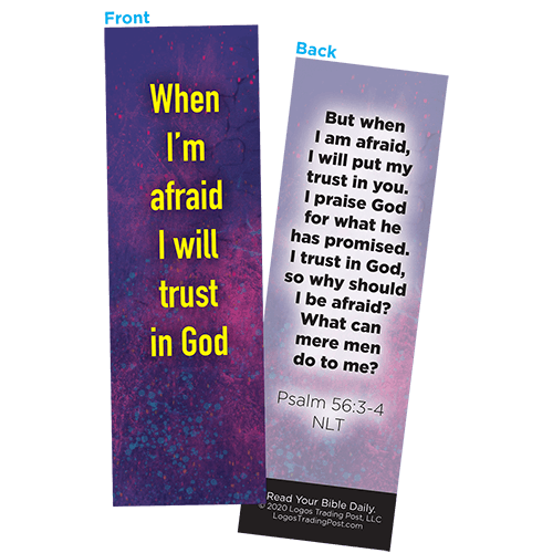 Children and Youth Bookmark, When I'm afraid I will Trust in God, Psalm 56:3-4, Pack of 25, Handouts for Classroom, Sunday School, and Bible Study