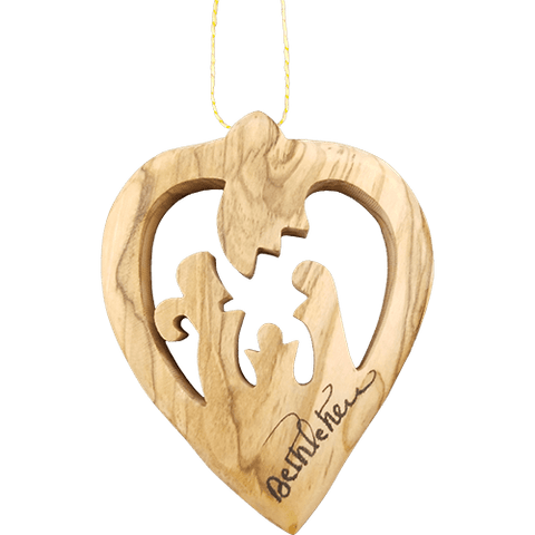 Olive Wood Bethlehem Heart Nativity 3" Ornament