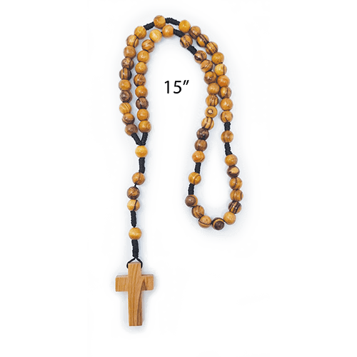 Olive Wood Rope Rosary with Velvet Bag and Certificate of Authenticity