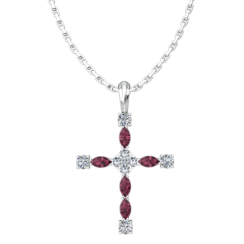 January, Garnet - Antique Birthstone Cross Pendant - With 18" Sterling Silver Chain