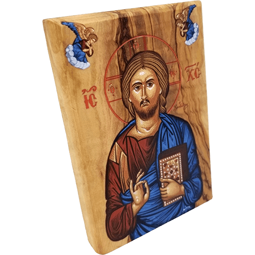 Jesus King of the Universe Olive Wood Color Icon side view